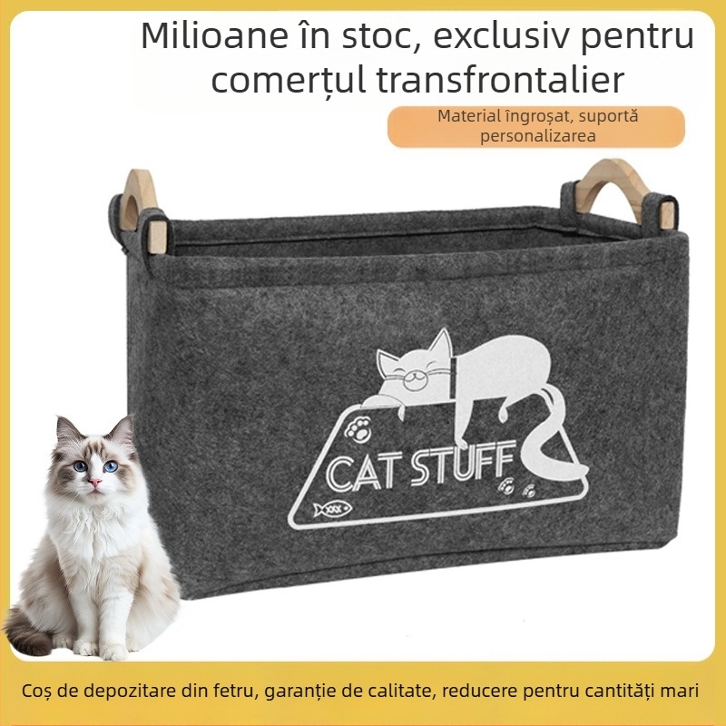 Coș de depozitare din fetru pentru obiecte mici, jucării pentru pisici și gustări pentru animale