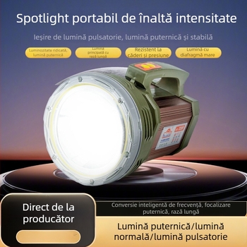 Proiector portabil exterior cu rază lungă, lanternă LED reîncărcabilă și laser, rezistent la apă, lumină puternică