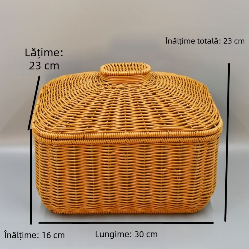 Coș de depozitare pentru birou cu capac, imitație de ratan, stil european, coș în formă de ou pentru bijuterii, cosmetică și jucării
