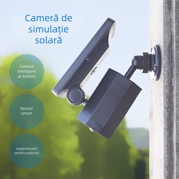 Lampa solară de perete cu cameră de supraveghere simulată pentru exterior, senzor de mișcare PIR, iluminare de grădină și proiector