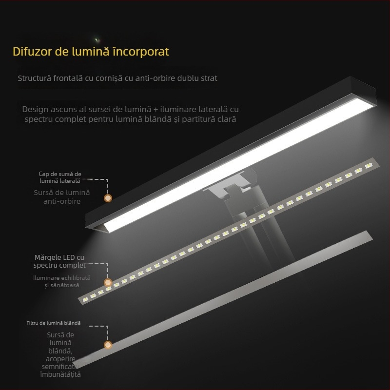 Lampă LED de birou pentru pian, protecție a ochilor, randament cromatic înalt, unghi reglabil, pentru exersarea pianului, ultra-luminosă