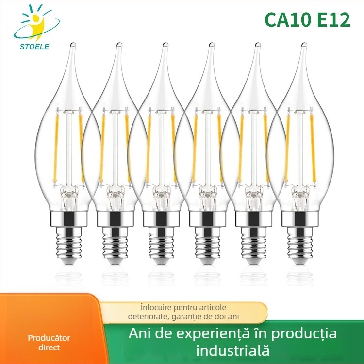 Lampă LED filament în formă de lumânare C35, 4W, soclu E12