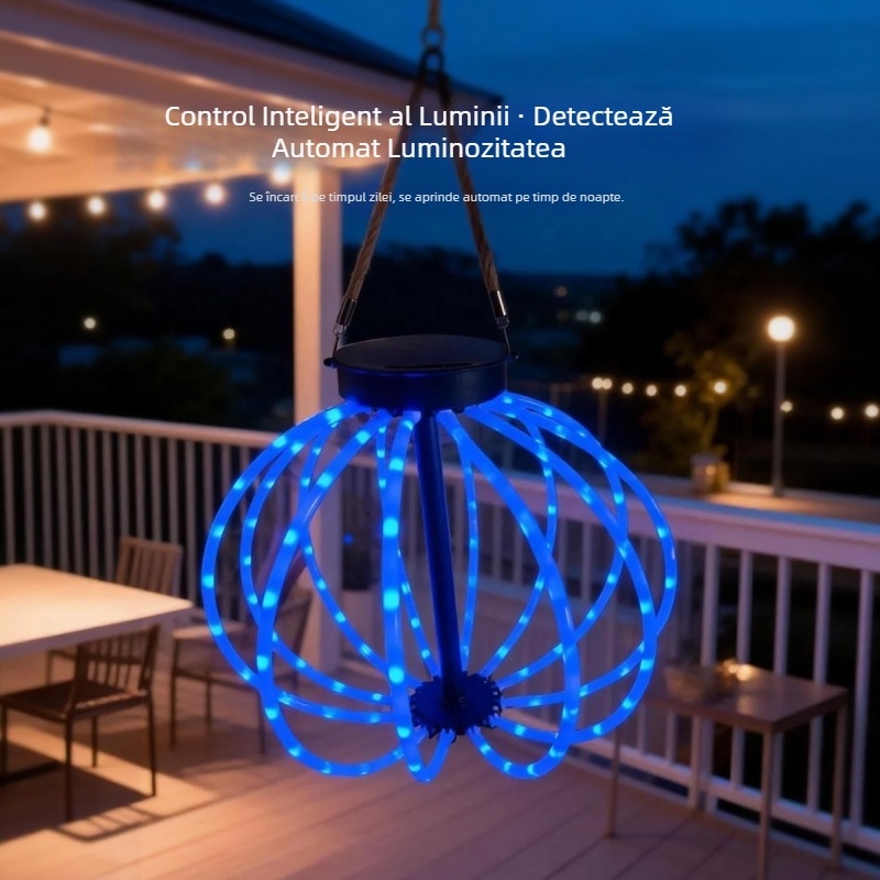 Iluminat exterior cu efect colorat de apă într-o lanternă sferică, decor de Crăciun pentru grădină, felinar solar