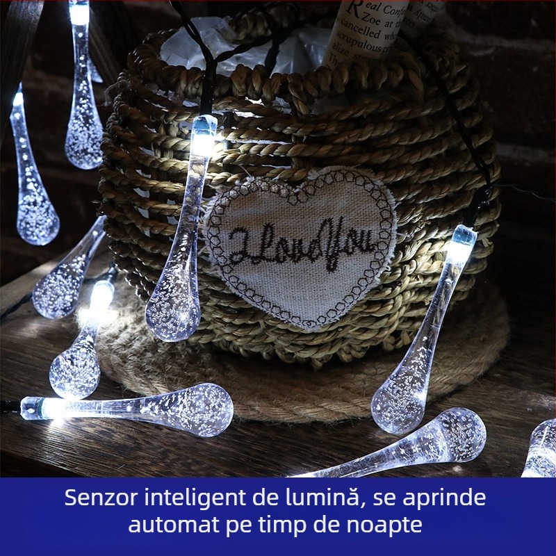 LED Solar Exterior Ambient Light – Șir LED în formă de picături de apă, impermeabil, decor pentru grădină și curte