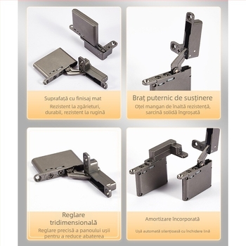 Balama ascunsă pentru ușă de sticlă cu cadru din aluminiu, amortizor, pentru grosimea ușii 18–32 mm, deschidere 105°, culoare grafit