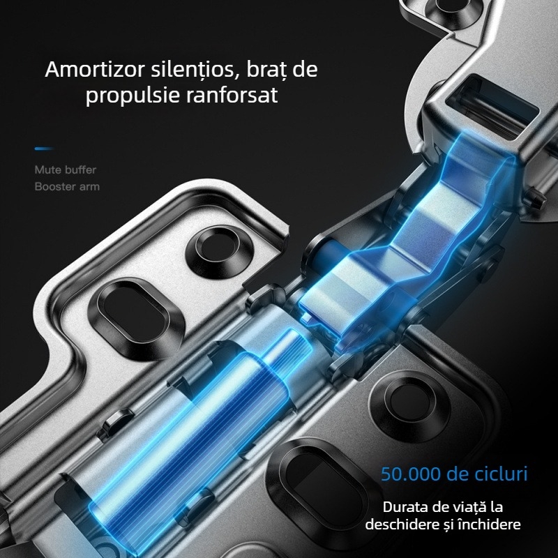 Arc hidraulic pentru uși de dulap cu amortizare completă, funcționare silențioasă, pentru uși cu unghi mic, două trepte de forță, oțel inoxidabil, pentru panouri laterale groase