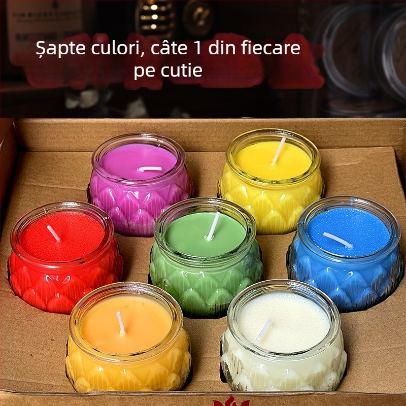 Lampă colorată de lotus din sticlă pentru închinarea Buddha, gură plată, ardere de 24 de ore, dimensiune mare, grosime, pentru uz casnic și festivaluri la templu.