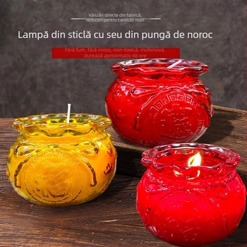 Lampă de unt vegetal din sticlă, relief 3D, pentru noroc, pentru cultul Buddha acasă, fără fum, 2 zile de ardere.