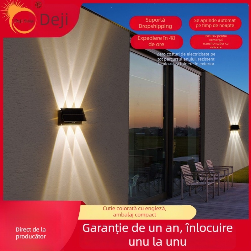 Lampa solară de perete, exterior IP65, iluminare decorativă pentru grădină, terasă și balcon, RGB