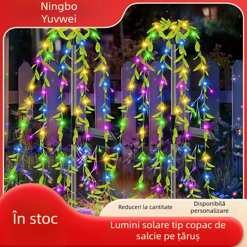 Șir de lumini solare din ramuri de salcie pentru grădină – iluminare decorativă de noapte pentru gazon