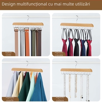 Raft organizator din lemn pentru șaluri, cravate, curele și lenjerie, cu 14 sau 20 de cârlige