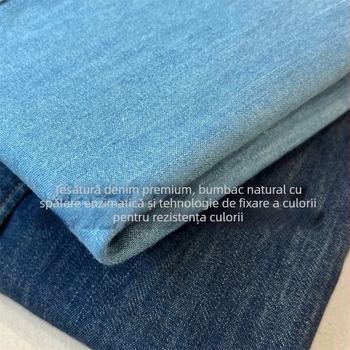 Bluză de denim din bumbac pentru femei, guler polo, culoare gradient spălată, stil vintage european, pentru purtare zilnică