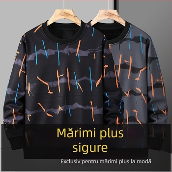 Pulover bărbătesc cu dungi colorate, guler rotund, căptușit cu fleece, gros, croială lejeră, plus size, iarnă cald