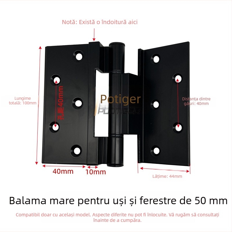 Balama din aluminiu plată pentru fereastră, tip 50, PVC, pivot pliabil