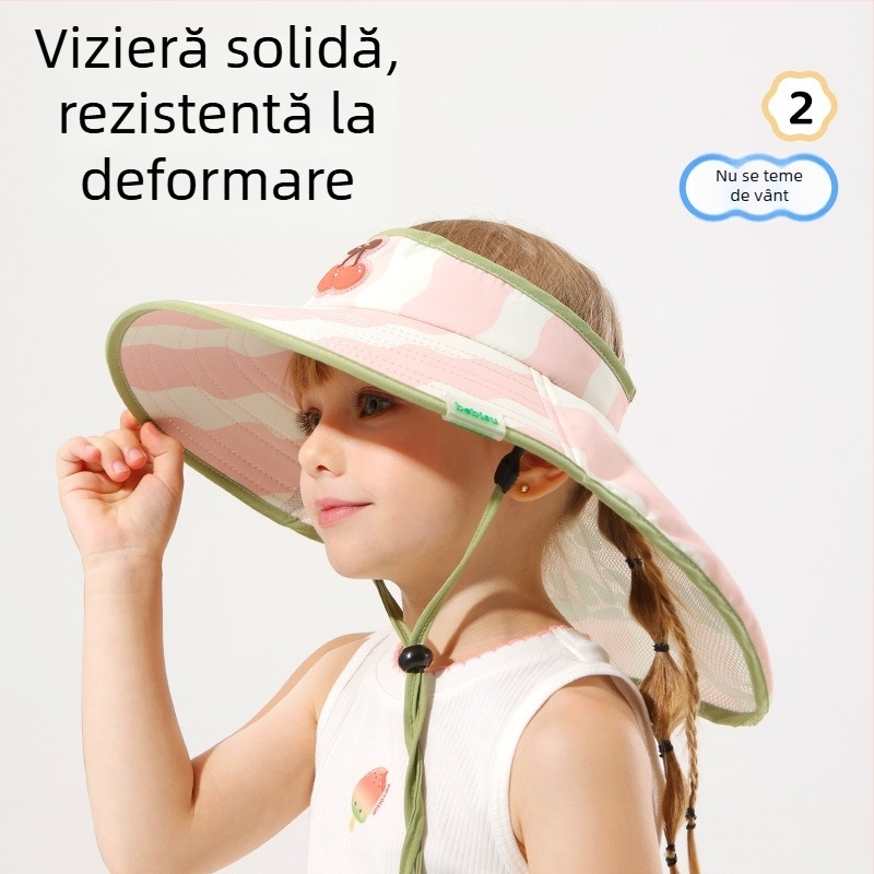 25 modele pălării de soare pentru copii, vară, unisex, cu bor mare și șal, imprimeu desen animat, top deschis