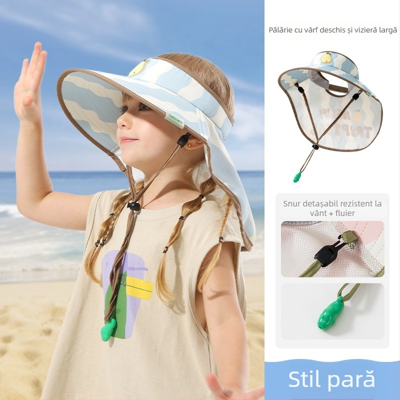 25 modele pălării de soare pentru copii, vară, unisex, cu bor mare și șal, imprimeu desen animat, top deschis