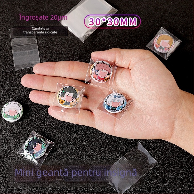Pungi mini autoadezive pentru insignă, 30 mm, sigilare automată, material îngroșat, film de protecție împotriva cutelor, cu 20 panglici de mătase
