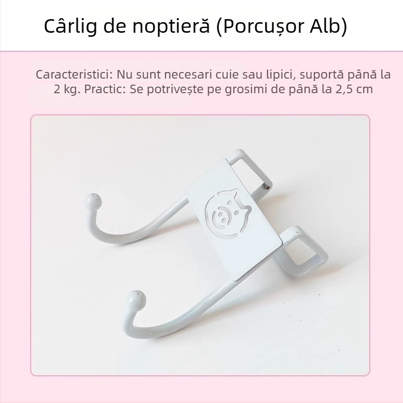 Cârlig metalic lângă pat pentru cămin, cu două cârlige, spațiu de depozitare pentru patul de sus, ușa garderobei