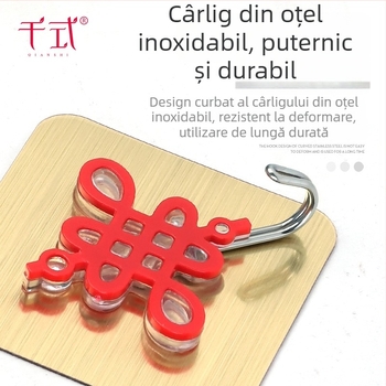 Thousand Style 8688 Auriu periat cu nod chinezesc – cârlig adeziv, fără cuie, roșu festiv, 2 buc.