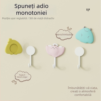 Cuier creativ cu design desen animat, cu adeziv – fără găuri, fixare puternică pe perete pentru bucătărie și baie, susține până la 2 kg