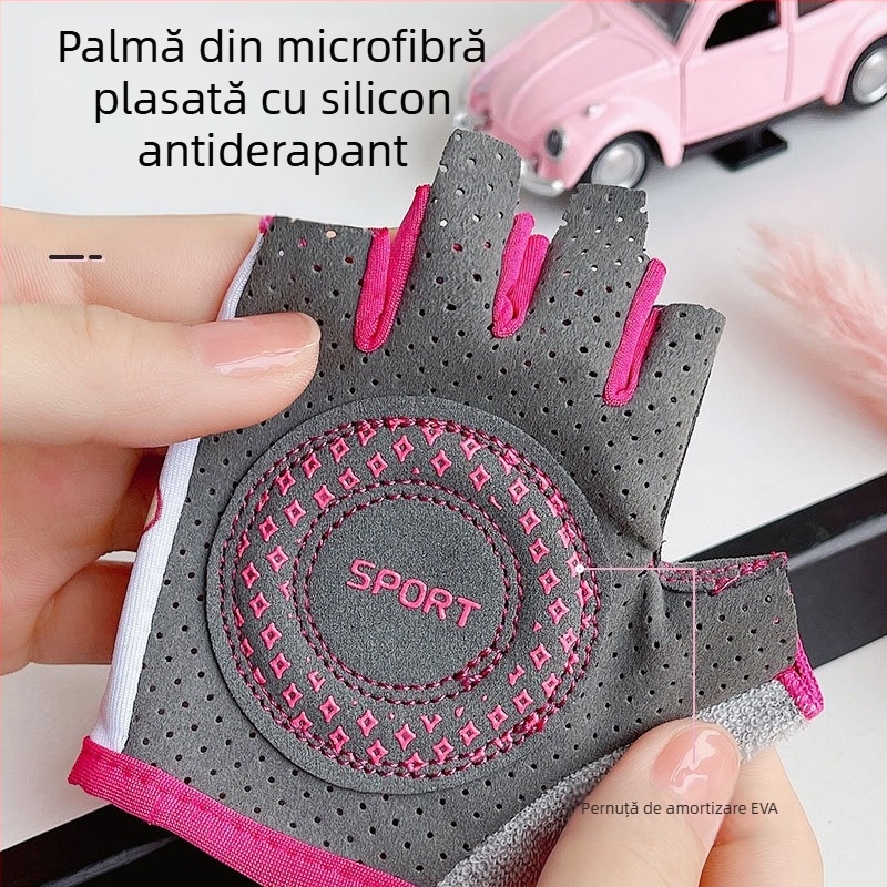 Mănuși de vară pentru copii, cu degete jumătate, model cu desene animate, material ice-silk ușor, antiderapante, pentru fitness, skateboard, role și ciclism