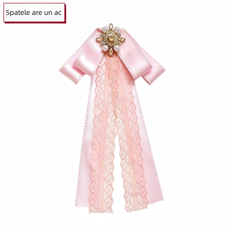 Floare roz pentru guler cu fundă – accesorii pentru cămașă feminină