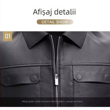 Geacă din PU piele pentru bărbați, cu rever, stil business, fermoar, în nuanțe camel sau negru
