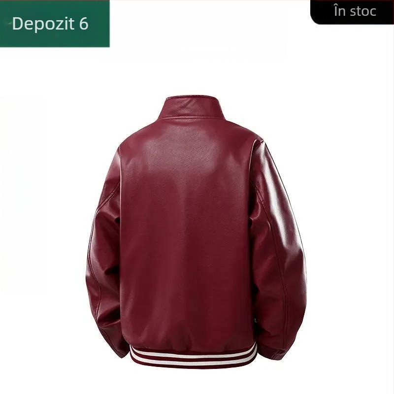 Geacă din PU în stil retro pentru bărbați, cu guler înalt, casual pentru primăvară-toamnă