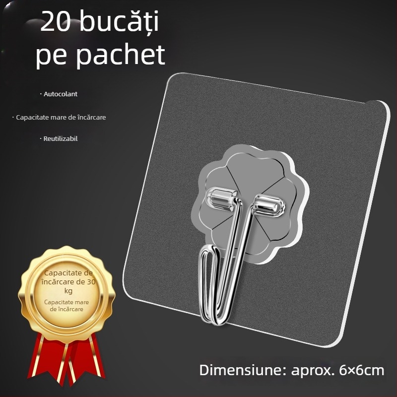 Cuier de perete transparent, cu adeziv puternic, 0-1 kg, fără găuri, PVC