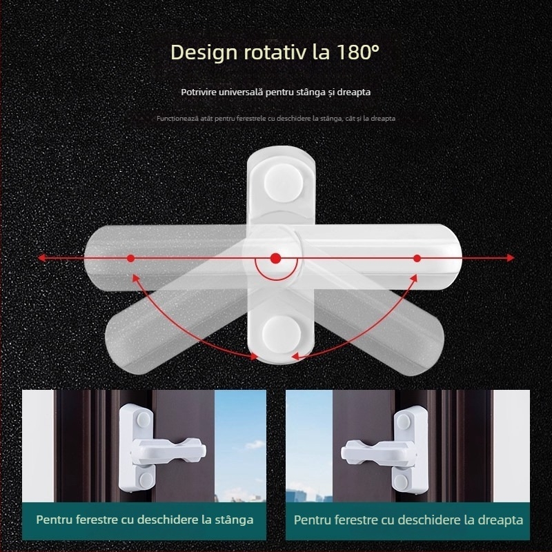 Încuietoare de siguranță din plastic pentru ferestre și uși, fără găuri, pentru uz casnic, pentru ferestre ce se deschid spre interior și spre exterior, siguranță pentru copii, anti-furt, limitator de ferestre