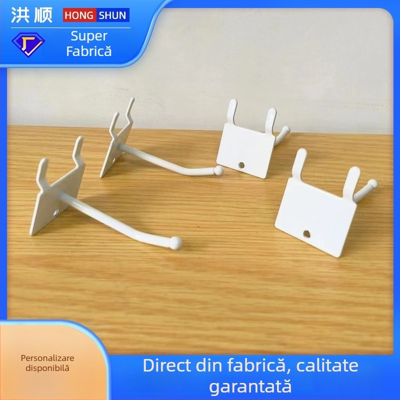 Cârlig metalic pentru placă perforată, spațiere între găuri 2,5 cm, design pătrat cu două picioare, alb, multifuncțional pentru uz casnic