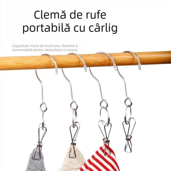 Clipe de uscat haine din oțel inoxidabil cu cârlig, pliabil, pentru pantaloni, șosete, lenjerie și cămăși