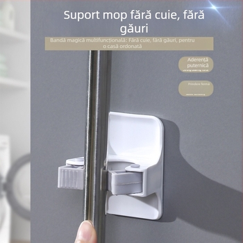 Clip de mop cu bandă adezivă pentru baie – montaj pe perete, multifuncțional pentru mop și mătură