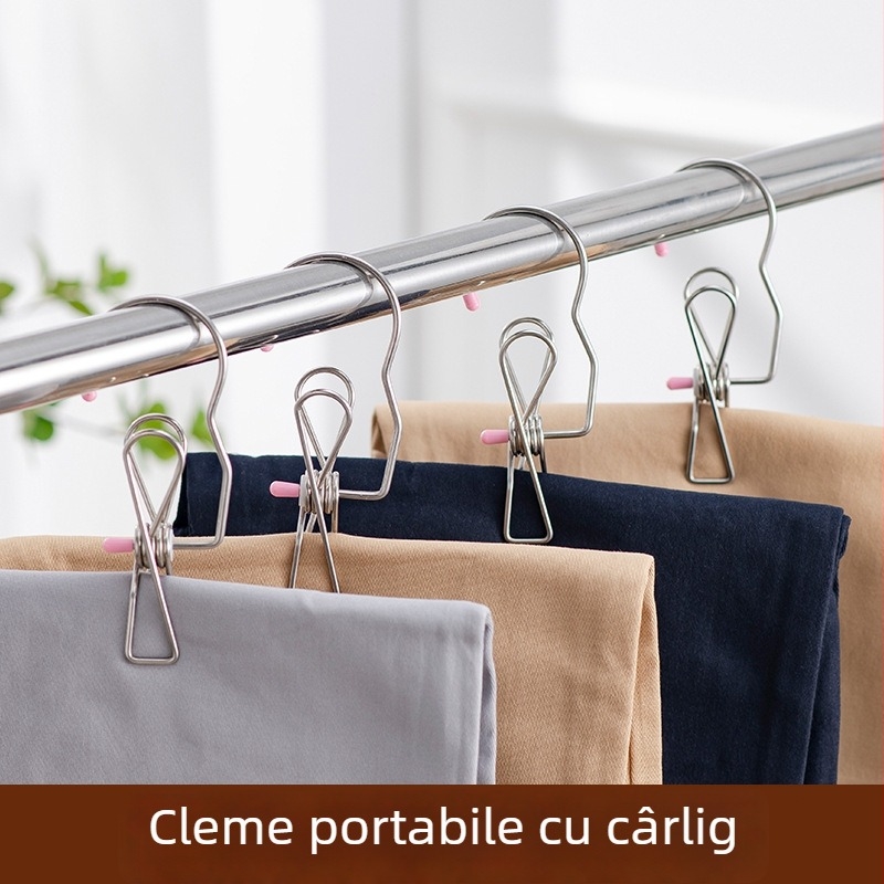 Clește de rufe din oțel inoxidabil cu cârlige, clipsuri de uscare pentru haine, șosete, tricouri — set de patru.