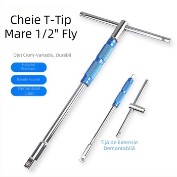 Cheie cu cap schimbător în formă de T, 1/2 inch, cu mâner și tijă de prelungire