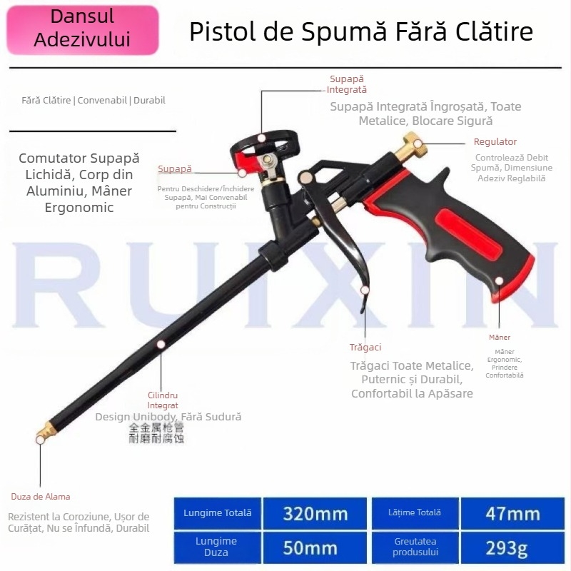 Dance of Glue pistol de spumă pentru adeziv poliuretanic, corp metalic