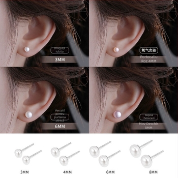 S999 Argint Sterling, perle naturale de apă dulce, cercei cu știft pentru femei, design geometric