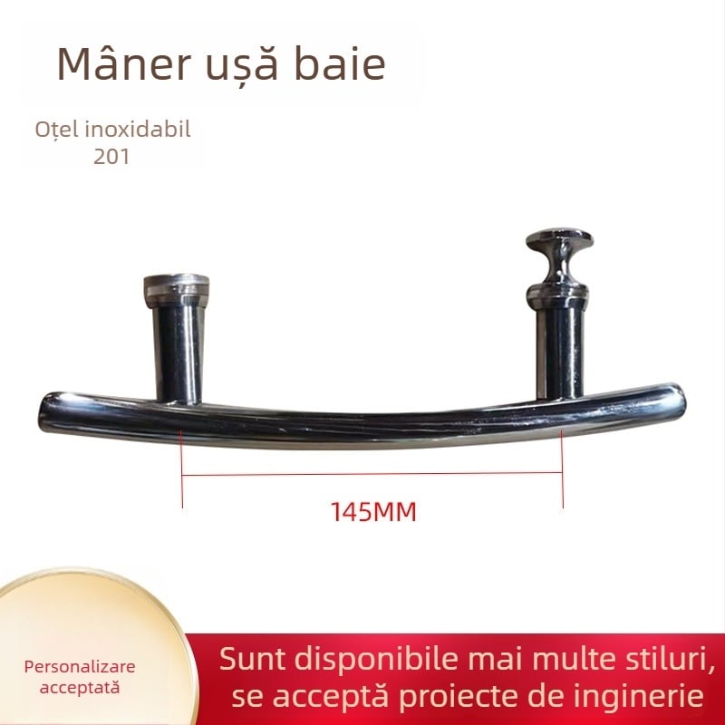 Mâner de ușă din sticlă din oțel inoxidabil 201, curbat, subțire, pentru baie