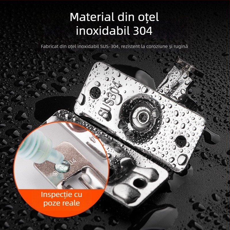 Oțel inoxidabil, montaj pe suprafață, mică broască de ușă, unghi drept de 90°, pentru ușile garderobei și a camerei