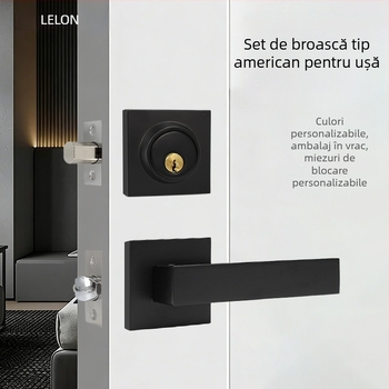 Set de încuietori pentru ușa de intrare, stil american, corp negru pătrat, anti-furt, aliaj greu de zinc