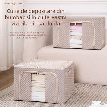 Cutie de depozitare din țesătură în carouri, pliabilă, 60–70 L, 33×40×50 cm, cadru din oțel