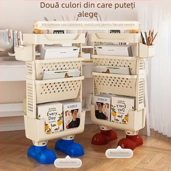 Raft mobil cu patru etaje, coșuri pentru cărți, pentru dormitor și bucătărie