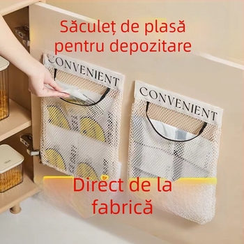 Geantă de depozitare montată pe perete pentru bucătărie, buzunar din plasă respirabil pentru sacoșe de plastic