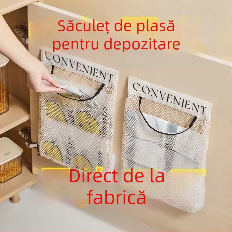 Geantă de depozitare montată pe perete pentru bucătărie, buzunar din plasă respirabil pentru sacoșe de plastic