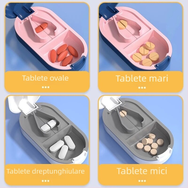 Tăietor de pastile japonez și divizor, tăietor în patru, instrument de împărțire a pastilelor, cutie portabilă pentru medicamente