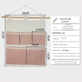 Organizator de perete din material textil cu 5 compartimente, stil japonez, pentru uz casnic, cu buzunar pentru telefon.