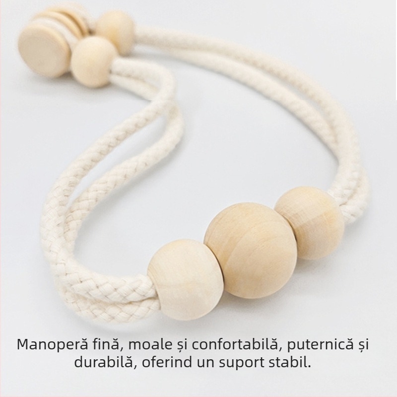 Stil japonez: mărgele din lemn pentru perdea cu curele magnetice – pereche pentru perdele din sfoară de bumbac