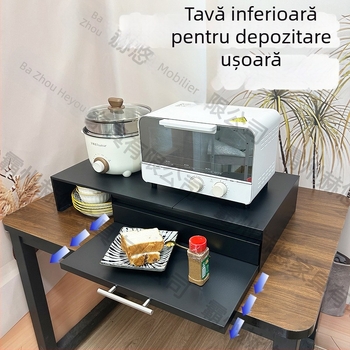 Suport rabatabil dublu pentru cuptorul cu microunde, raft de bucătărie la blat, compartiment pentru condimente, dulap de colț din oțel cu carbon