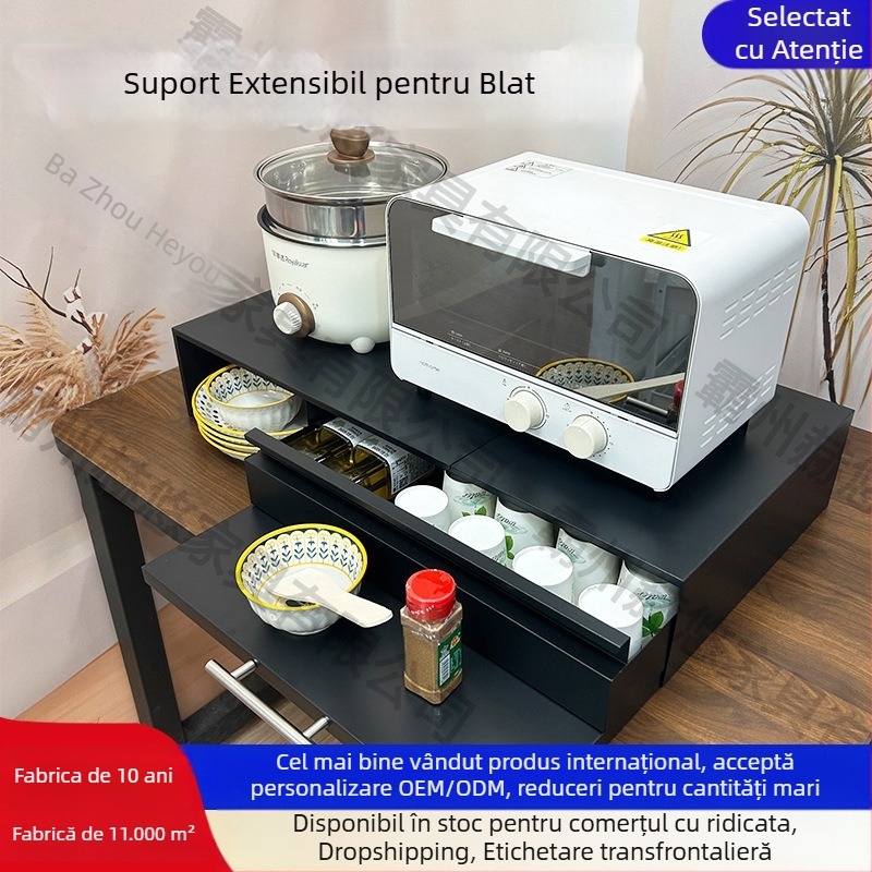 Suport rabatabil dublu pentru cuptorul cu microunde, raft de bucătărie la blat, compartiment pentru condimente, dulap de colț din oțel cu carbon