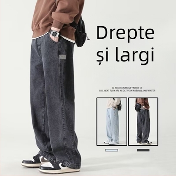 Blugi denim pentru bărbați, culoare deschisă, croială lejeră, drept, pantaloni casual, stil american